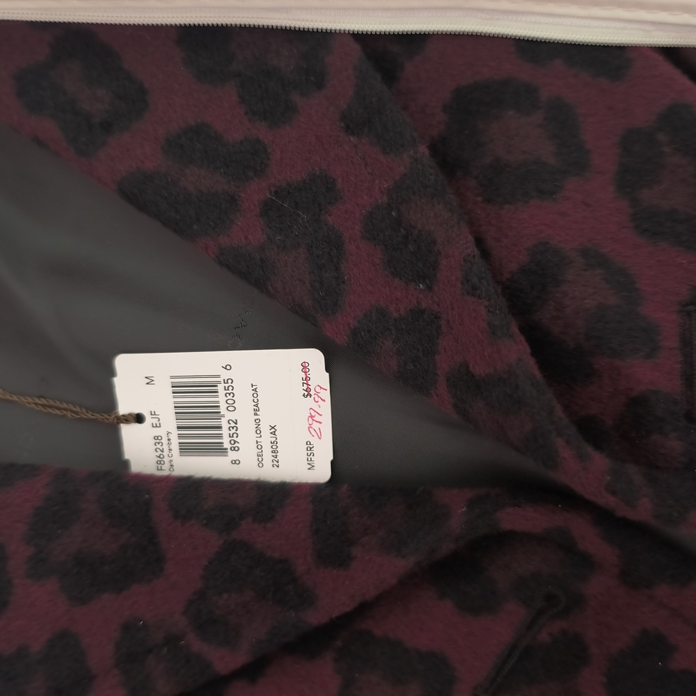 Coach Leopard Print Ocelot long peacoat Coat - dark cranberry and black - Picture 6 of 8